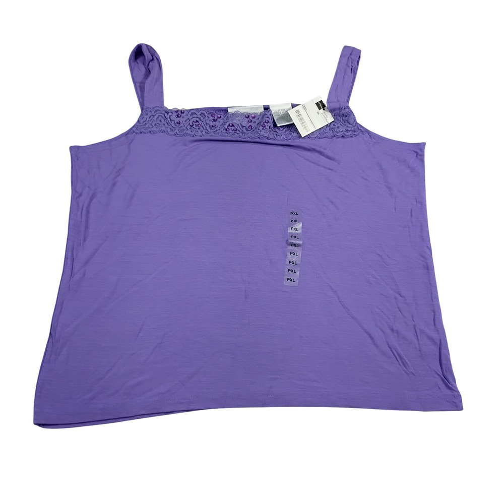 Worthington Tank Top Women XL Petite Purple NWT Lace Sequin Trim Camisole